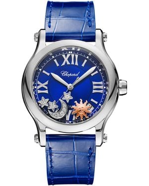 Chopard Stainless Steel And Diamond Happy Sport Sun, Moon And Stars Watch - Blue