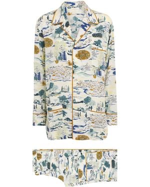 Olivia Von Halle Silk Landscape Yves Pyjama Set - White