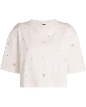 Sandro Cotton Embellished T-Shirt - White