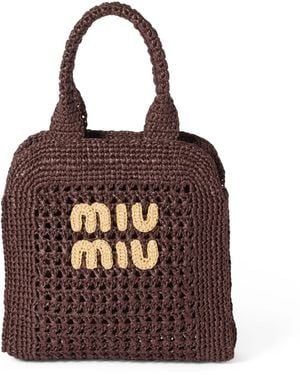 Miu Miu Raffia-Effect Woven Tote Bag - Brown