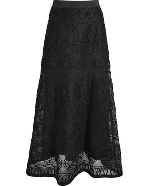 Maje Embroidered Flared Maxi Skirt - Black