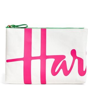 Harrods Medium Cotton Logo Pouch - Pink