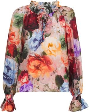 Alice + Olivia Cotton-Silk Norah Peasant Blouse - Pink