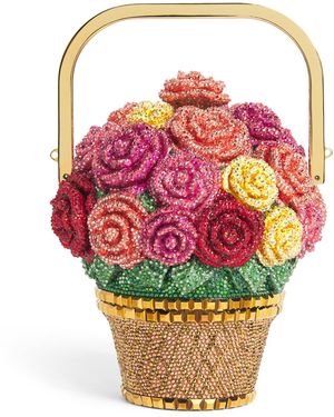 Judith Leiber Embellished Basket Of Roses Top-Handle Bag - Pink