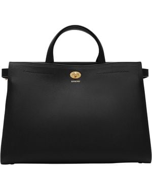Burberry Medium Leather Cotswolds Check Tote Bag - Black