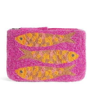 The Jacksons Beaded Fish Clutch Bag - Pink