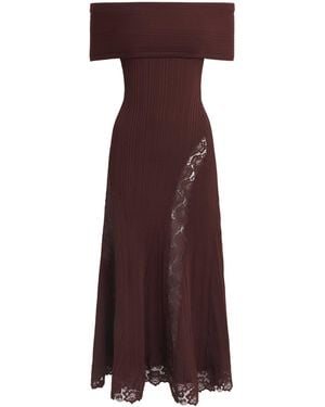 self portrait brown textured knit midi dress Brown Ribbed Collared Knit Midi Dress – self-portrait-US main image 1