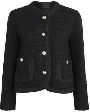 Maje Cropped Tweed Jacket - Black