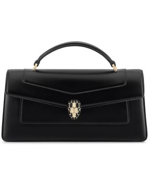 BVLGARI Leather Serpenti Forever Top-Handle Bag - Black