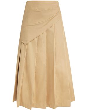 Claudie Pierlot Cotton Pleated Midi Skirt - Natural
