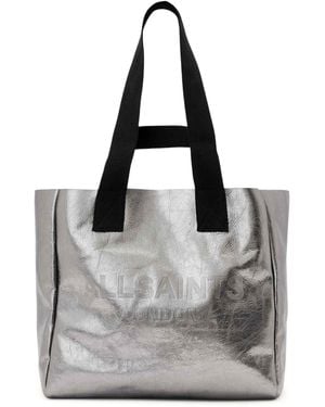 AllSaints Metallic Leather Izzy Tote Bag - Gray