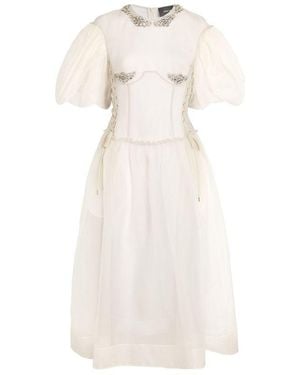 Simone Rocha Silk Embellished Midi Dress - White