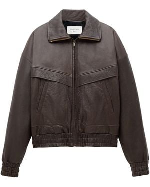 Saint Laurent Leather Bomber Jacket - Grey