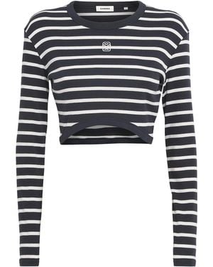 Sandro Cotton Stripe Crop Top - Black