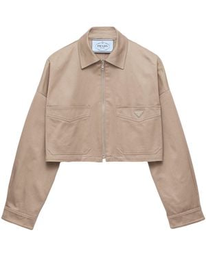 Prada Cotton Cropped Blouson Jacket - Natural