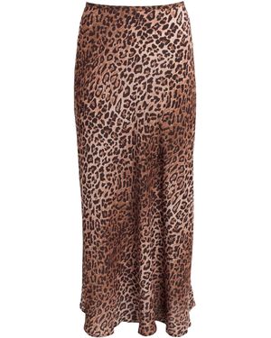 RIXO London Silk Leopard Kelly Midi Skirt - Brown