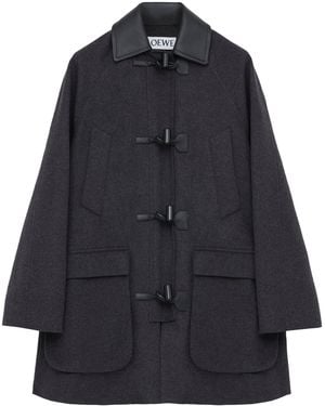 Loewe Wool-Cashmere Leather-Collar Coat - Blue
