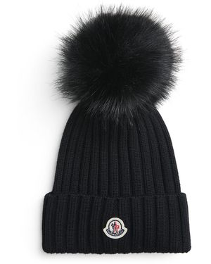 Moncler Virgin Wool Pom-Pom Beanie - Black