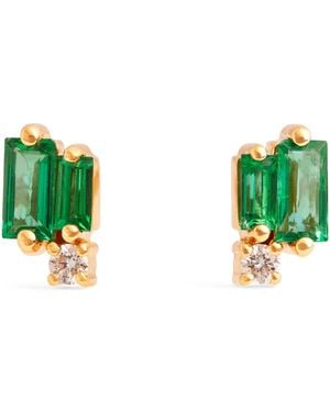 Suzanne Kalan Diamond And Emerald Bold Burst Stud Earrings - Green