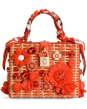 Dolce & Gabbana Raffia-Leather Embellished Top-Handle Bag - Red