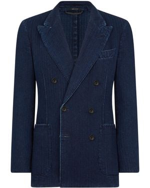 Tom Ford Double-Breasted Denim Blazer - Blue