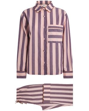 TBCo Cotton Stripe Scalloped Pajama Set - Purple