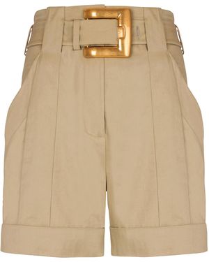 Balmain Cotton Gabardine Belted Shorts - Natural