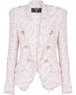 Balmain Tweed Frayed Blazer - Pink