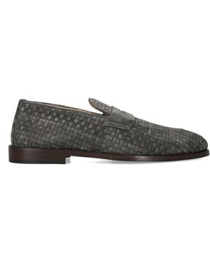 Brunello Cucinelli Suede Woven Loafers - Grey
