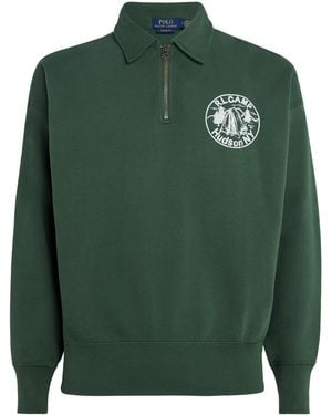 Polo Ralph Lauren Cotton-Blend Logo Print Quarter-Zip Sweatshirt - Green