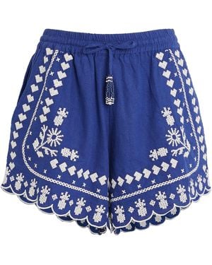 FARM Rio Embroidered Scallop-trim Shorts - Blue