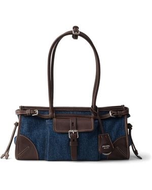 Prada Medium Denim Bonnie Shoulder Bag - Blue