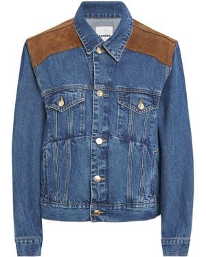 Sandro Suede-Trim Denim Jacket - Blue