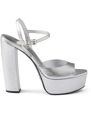 Prada Patent Saffiano Leather Platform Sandals 115 - White