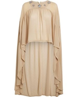 Maje Embellished Chiffon Cape Top - Natural