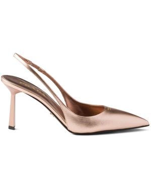 Prada Metallic Saffiano Leather Slingback Heels 75 - Pink