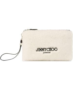 Jimmy Choo Shearling Logo Pouch - Natural