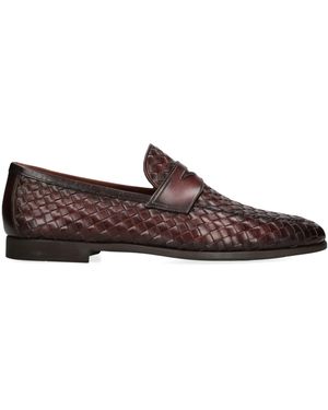 Magnanni Leather Aston Weave Penny Loafers - Brown