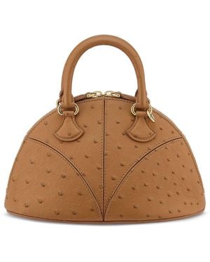 BVLGARI Ostrich Leather Marquise Top-Handle Bag - Brown