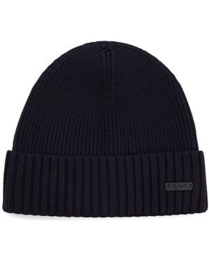 BOSS Virgin Wool Logo-Badge Beanie - Blue
