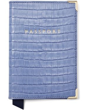 Aspinal of London Croc-Embossed Leather Passport Cover - Blue