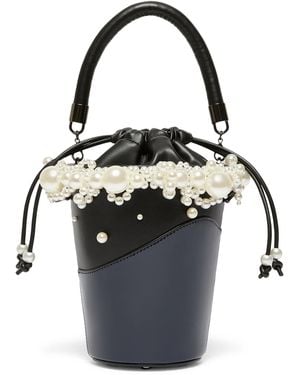 Marina Rinaldi Faux Pearl-Trim Bucket Bag - Black