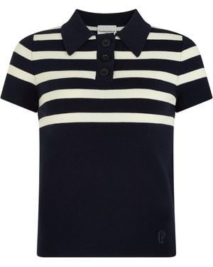 Claudie Pierlot Knitted Stripe Polo Top - Blue