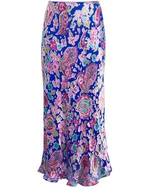 RIXO London Satin-Silk Printed Ardith Midi Skirt - Purple
