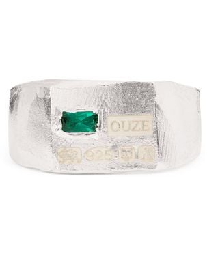 The Ouze Sterling And Emerald Hallmark Signet Ring - Metallic