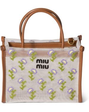Miu Miu Embroidered Mesh Top-Handle Bag - Metallic