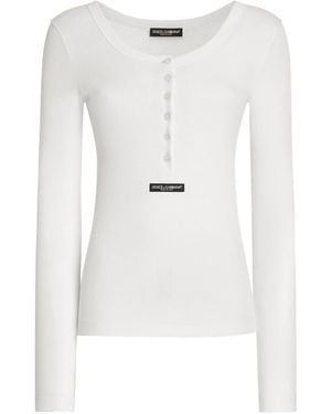 Dolce & Gabbana Ribbed Long Sleeve Henley T-Shirt - White