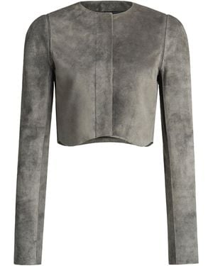 Alaïa Suede Curved-Hem Cropped Jacket - Grey