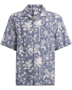 Eleventy Linen Printed Bowling Shirt - Blue