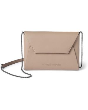 Brunello Cucinelli Leather Bc Pochette Clutch Bag - Natural